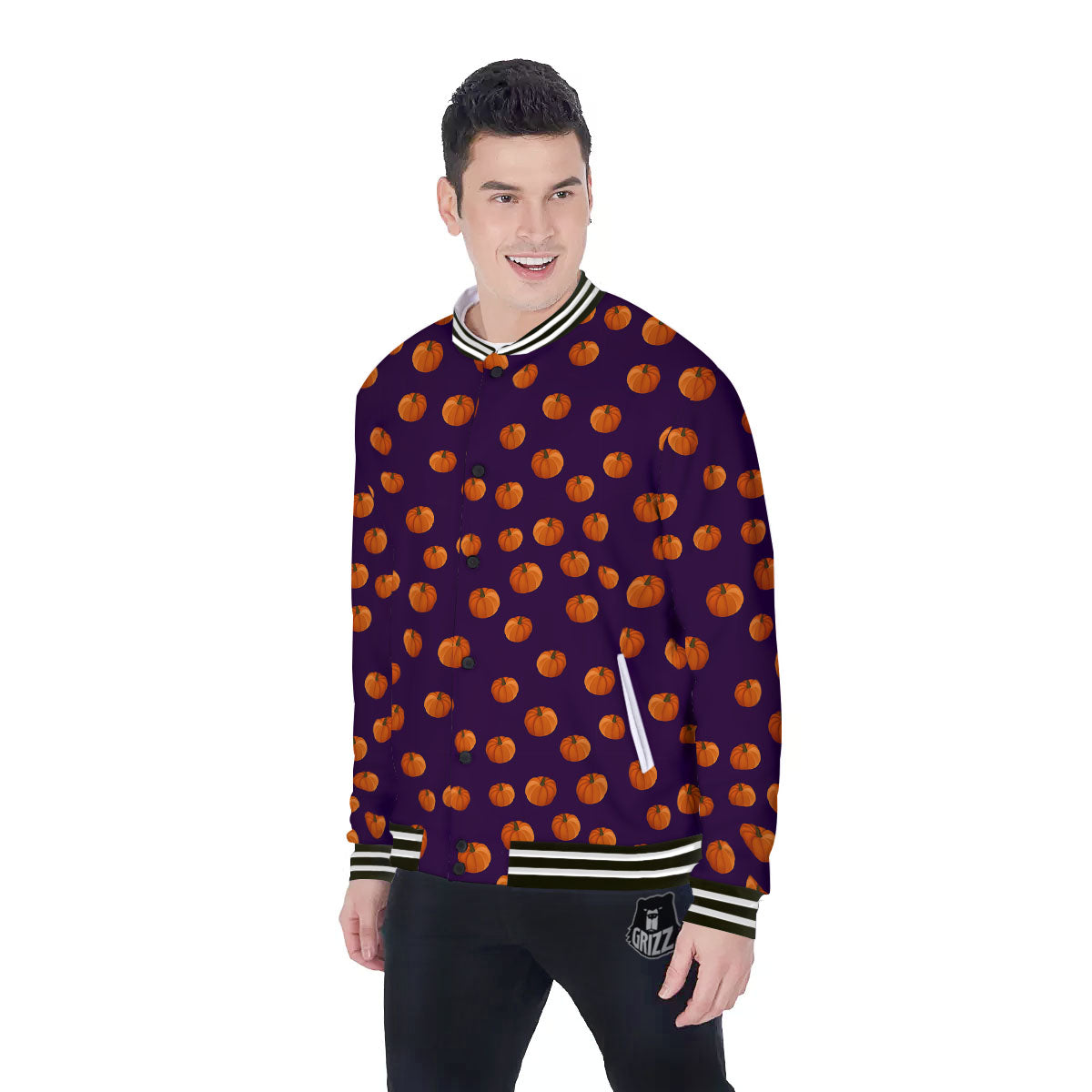 Pumpkin Little Print Pattern Baseball Jacket-grizzshop