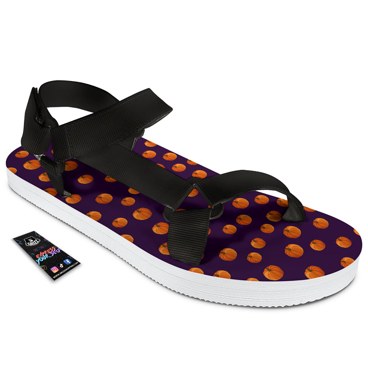 Pumpkin Little Print Pattern Black Open Toe Sandals-grizzshop