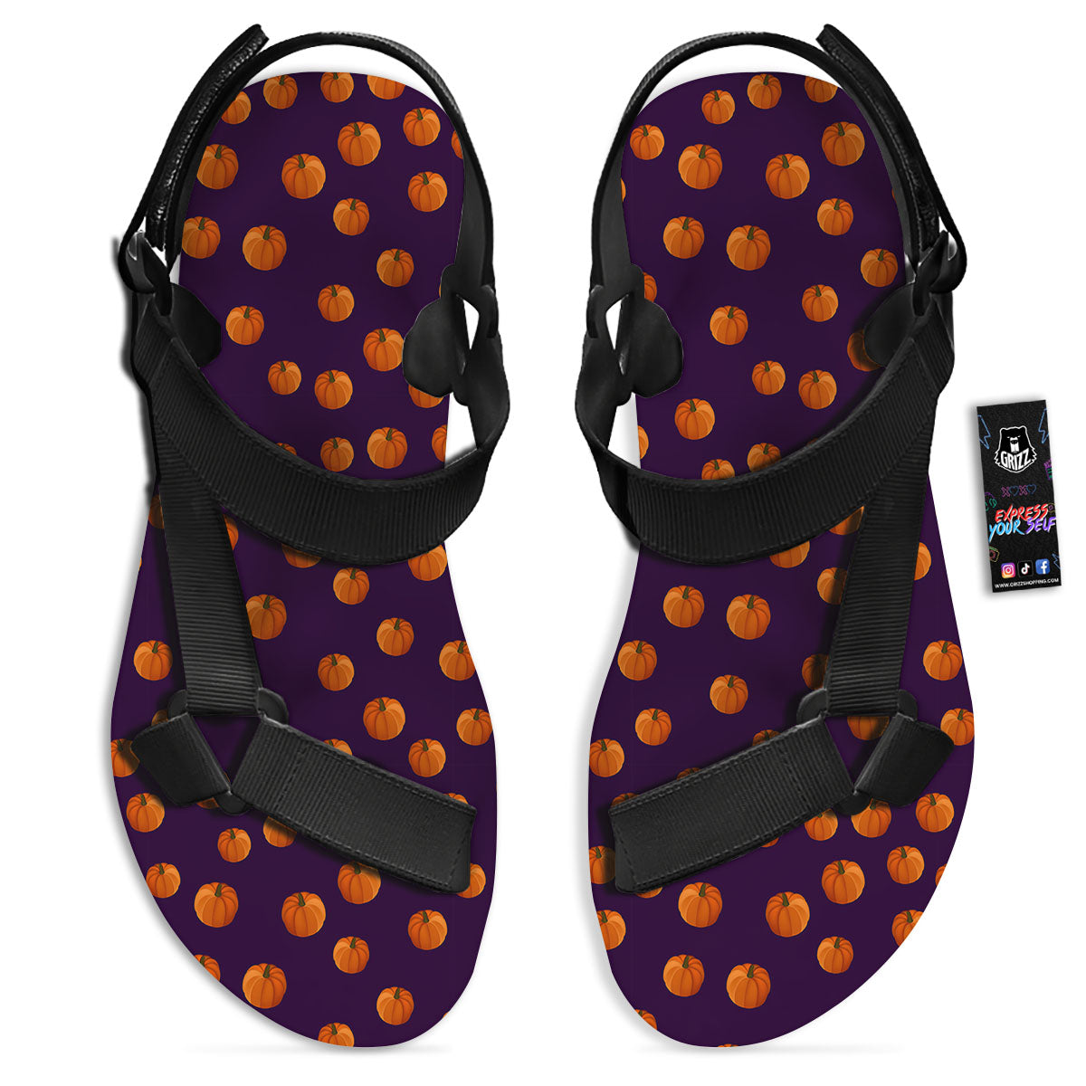 Pumpkin Little Print Pattern Black Open Toe Sandals-grizzshop