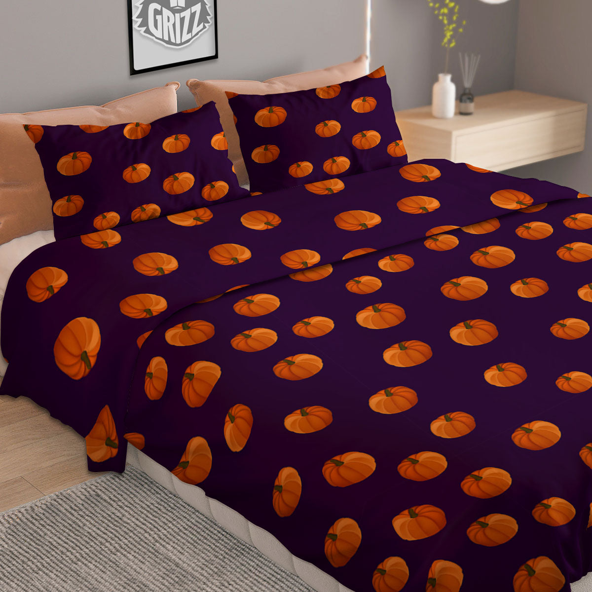 Pumpkin Little Print Pattern Duvet Cover Bedding Set