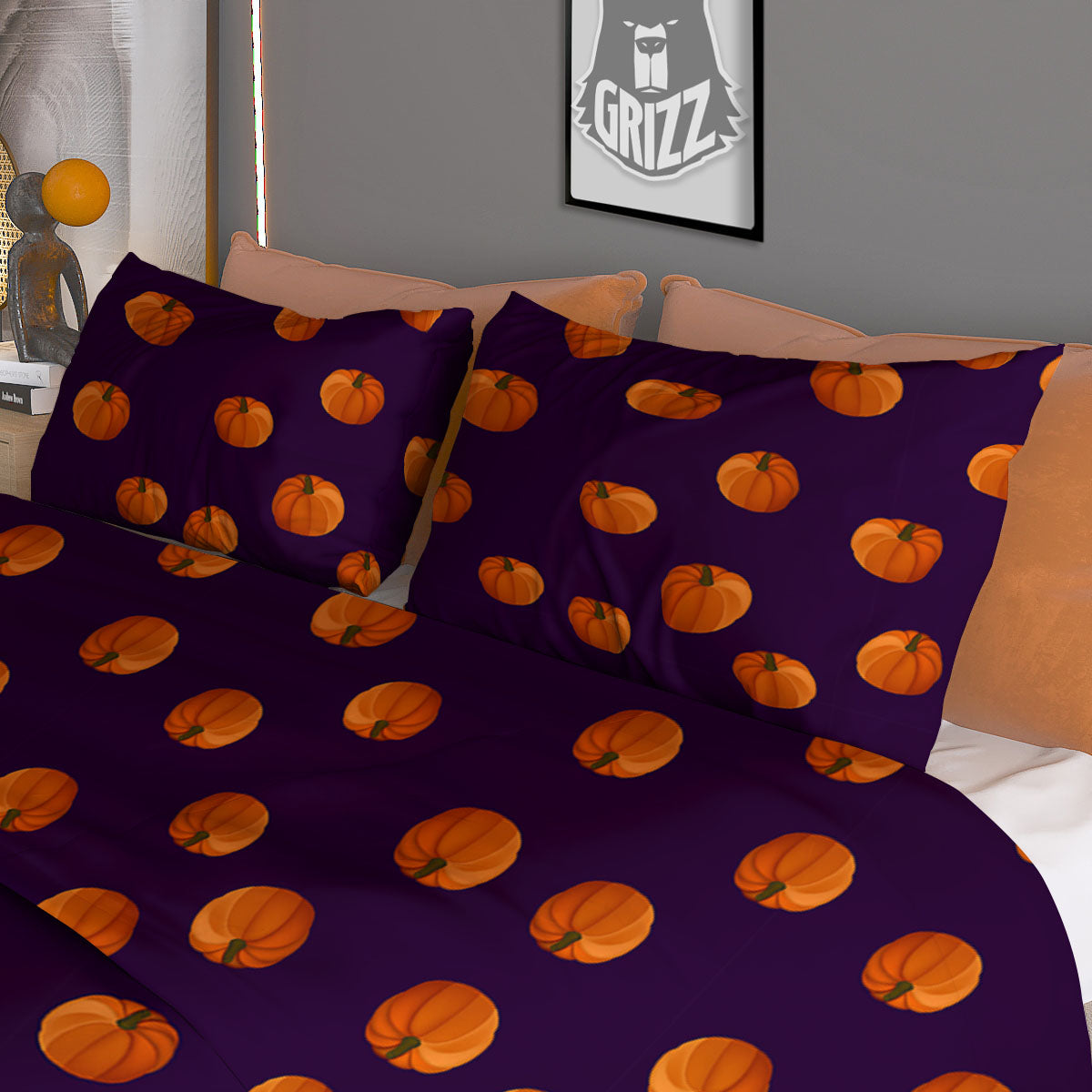 Pumpkin Little Print Pattern Duvet Cover Bedding Set
