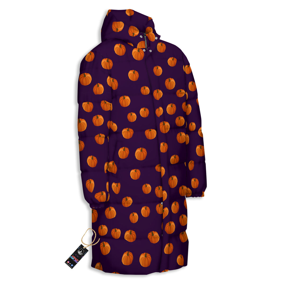 Pumpkin Little Print Pattern Long Down Jacket-grizzshop