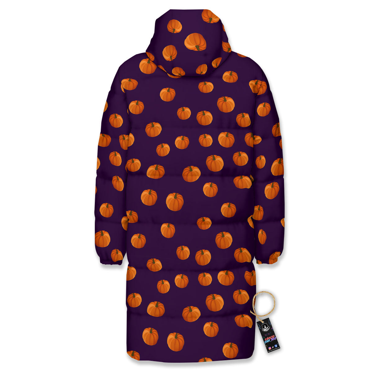 Pumpkin Little Print Pattern Long Down Jacket-grizzshop