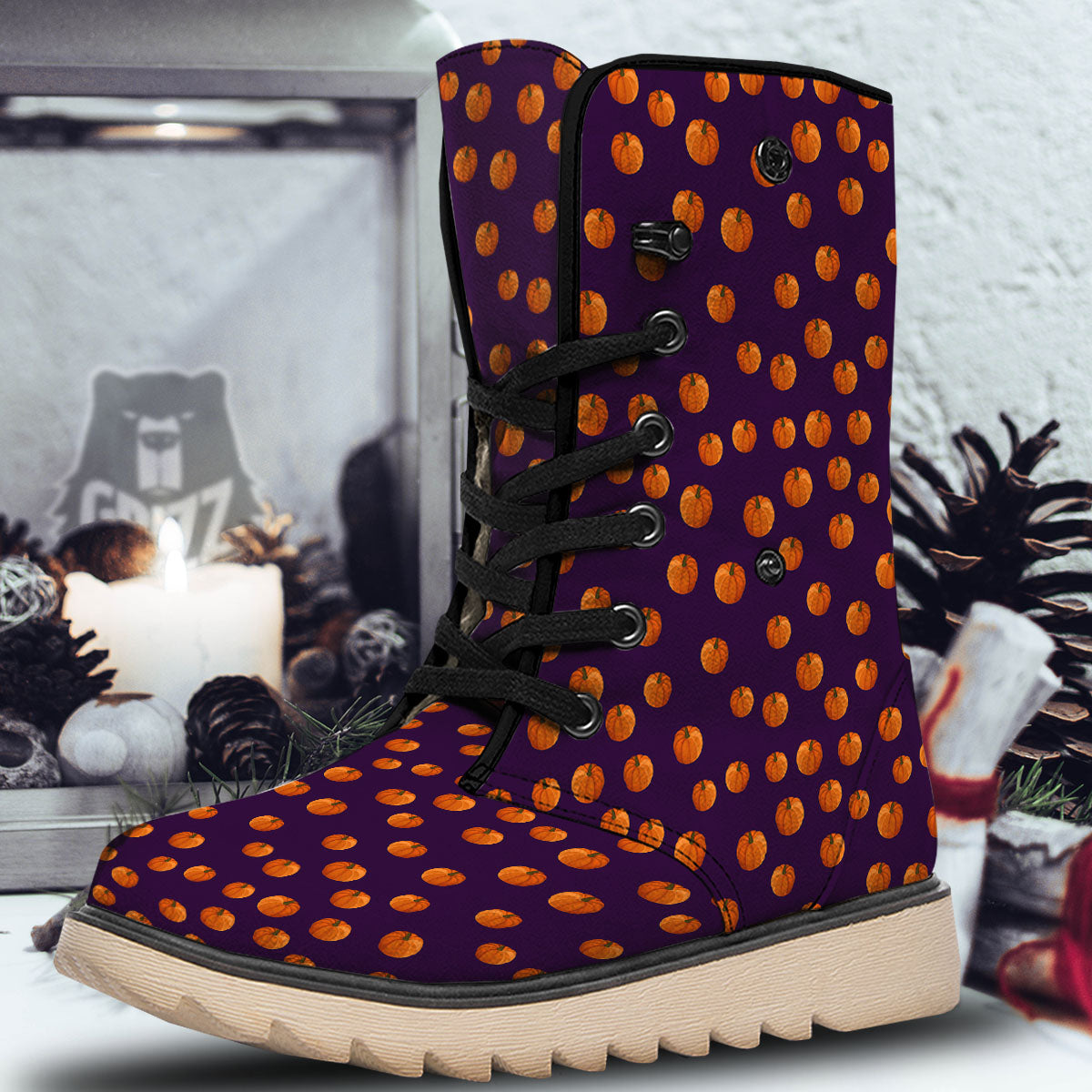 Pumpkin Little Print Pattern Snow Boots-grizzshop