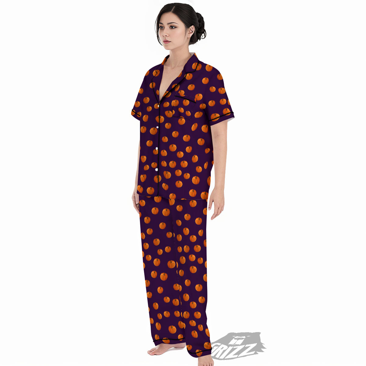 Pumpkin Little Print Pattern Women's Pajamas Set-grizzshop