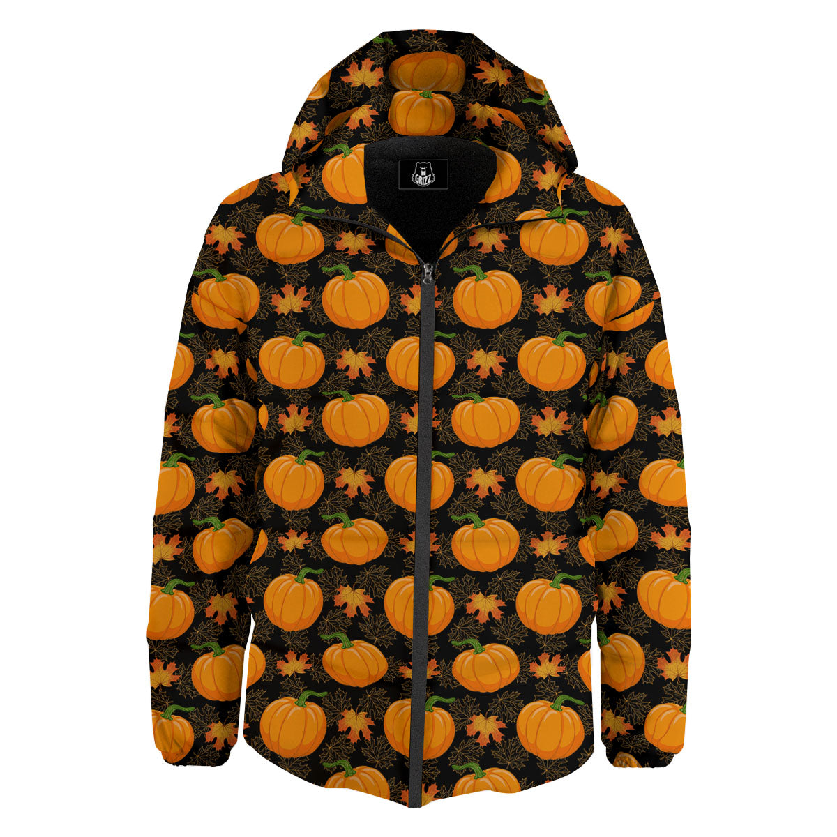Pumpkin Orange Print Pattern Down Jacket-grizzshop