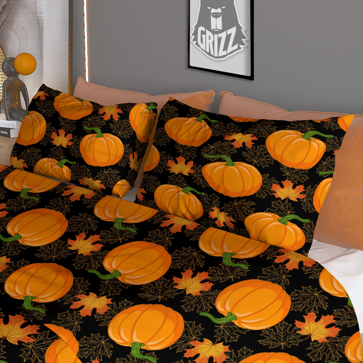 Pumpkin Orange Print Pattern Duvet Cover Bedding Set