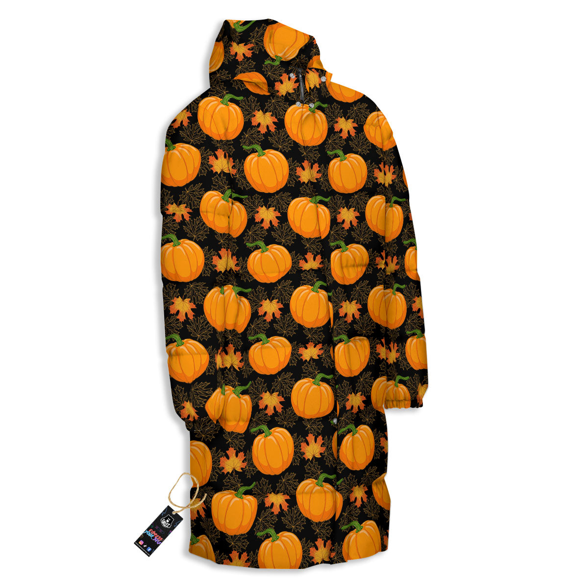 Pumpkin Orange Print Pattern Long Down Jacket-grizzshop