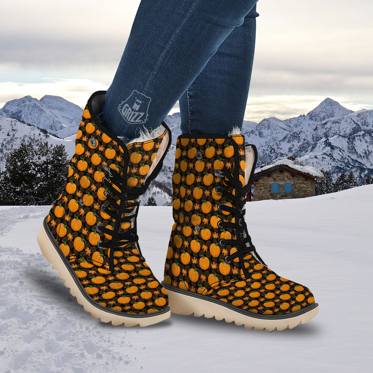 Pumpkin Orange Print Pattern Snow Boots-grizzshop