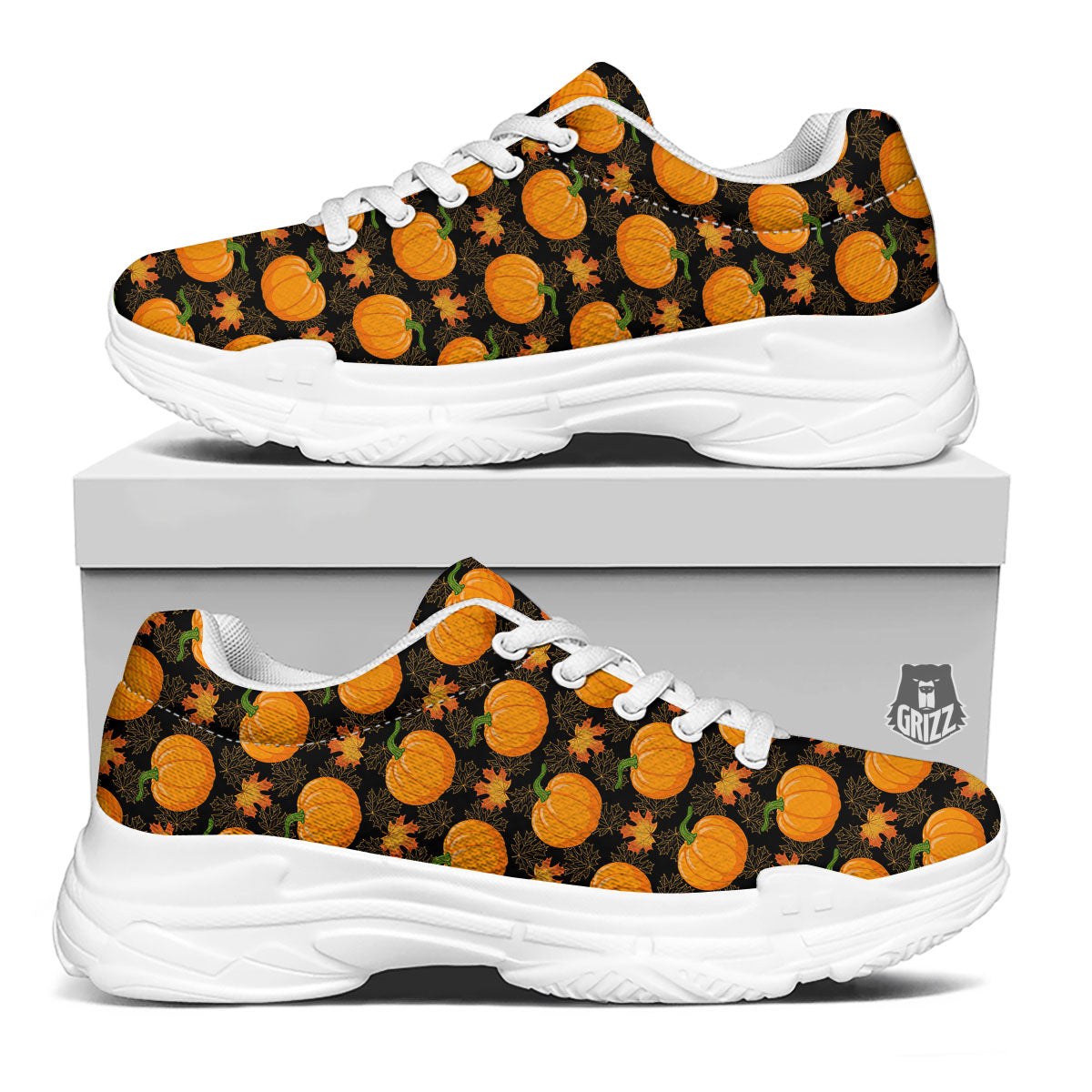 Pumpkin Orange Print Pattern White Chunky Shoes-grizzshop