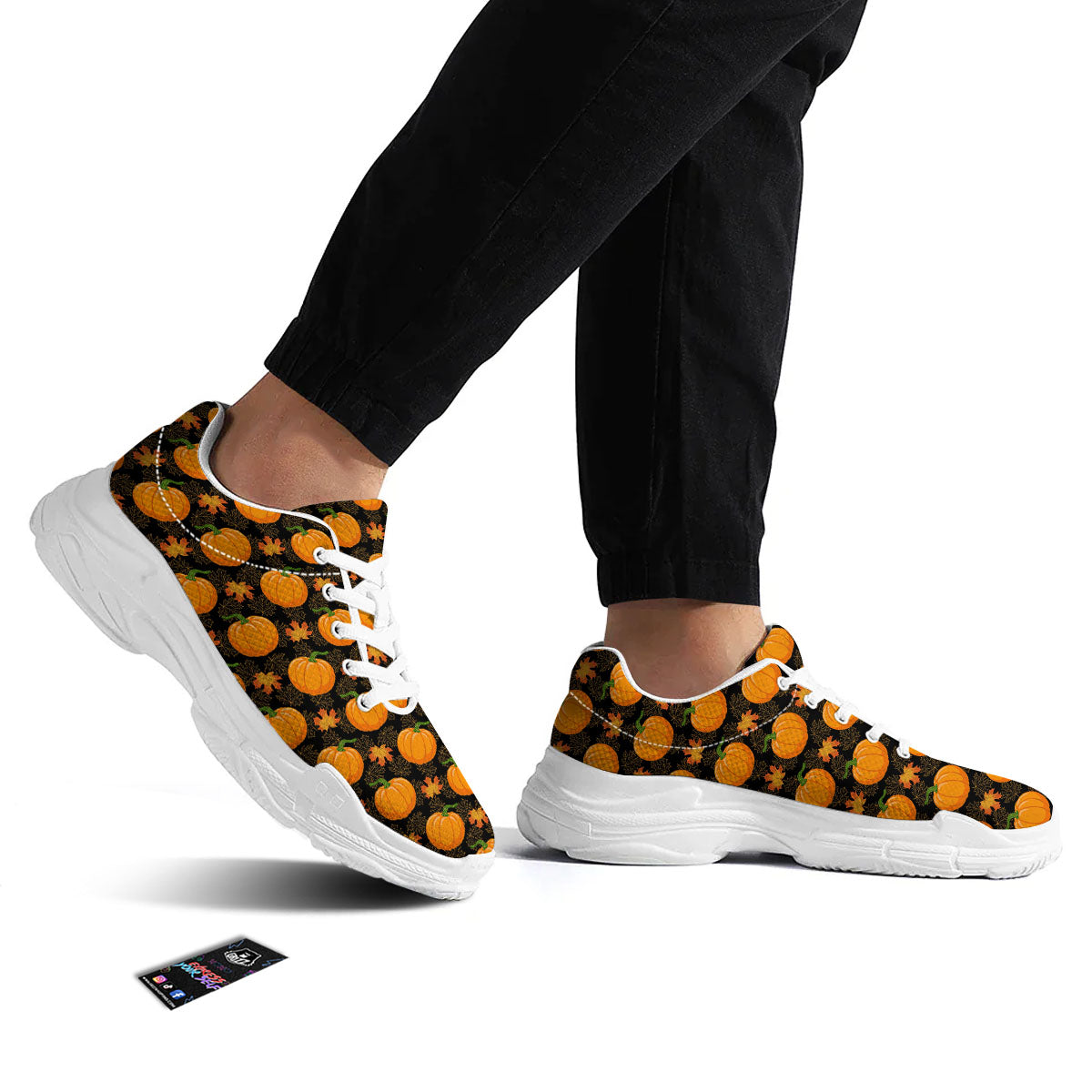Pumpkin Orange Print Pattern White Chunky Shoes-grizzshop