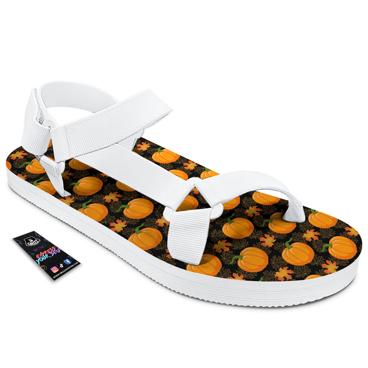 Pumpkin Orange Print Pattern White Open Toe Sandals-grizzshop