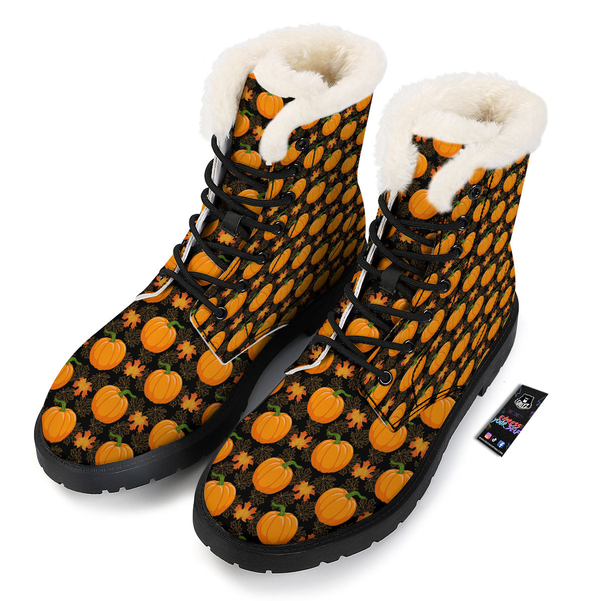 Pumpkin Orange Print Pattern Winter Boots-grizzshop