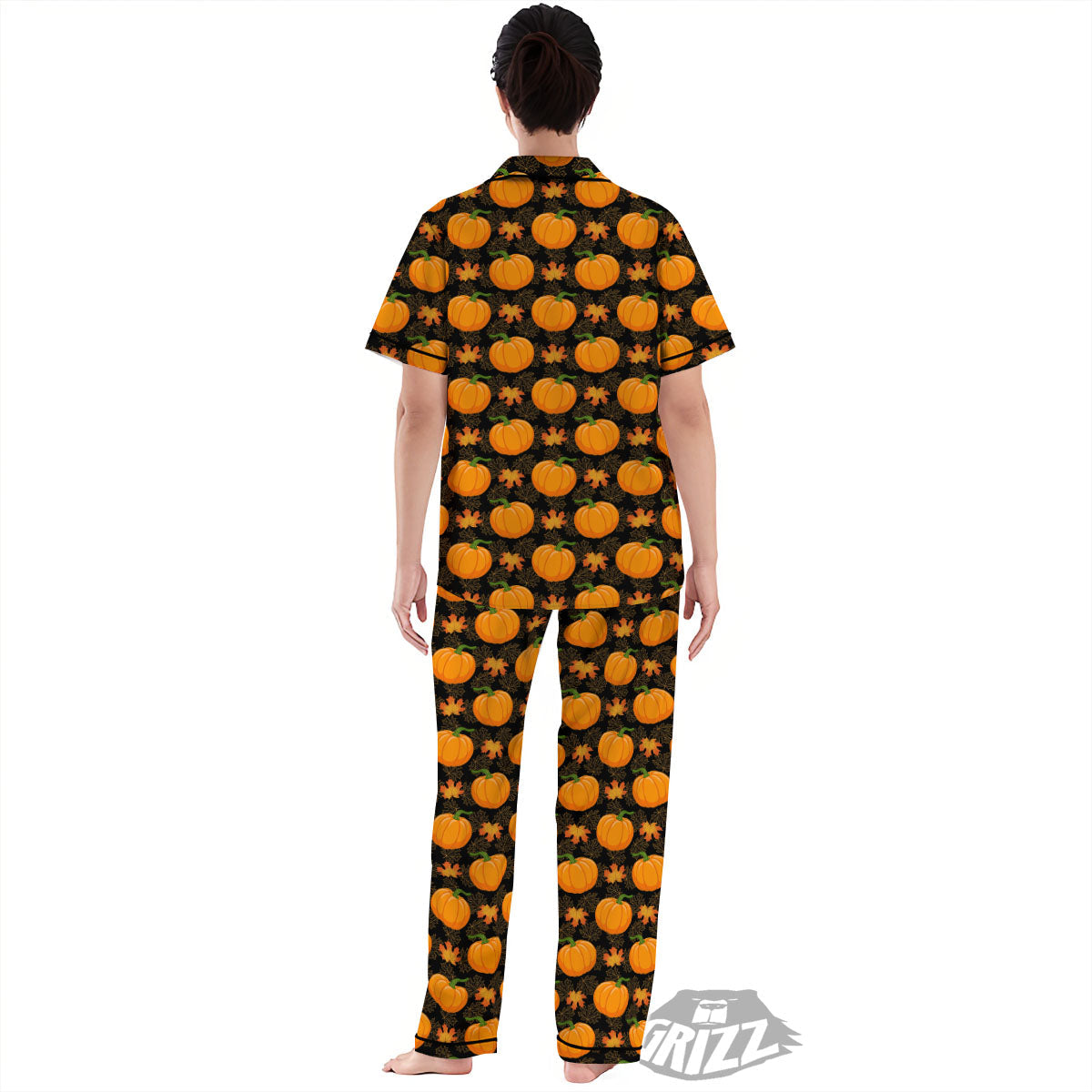 Pumpkin Orange Print Pattern Women's Pajamas Set-grizzshop