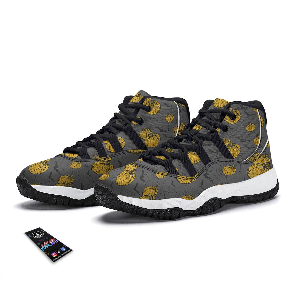 Pumpkin Pattern Print Black Bball Shoes-grizzshop