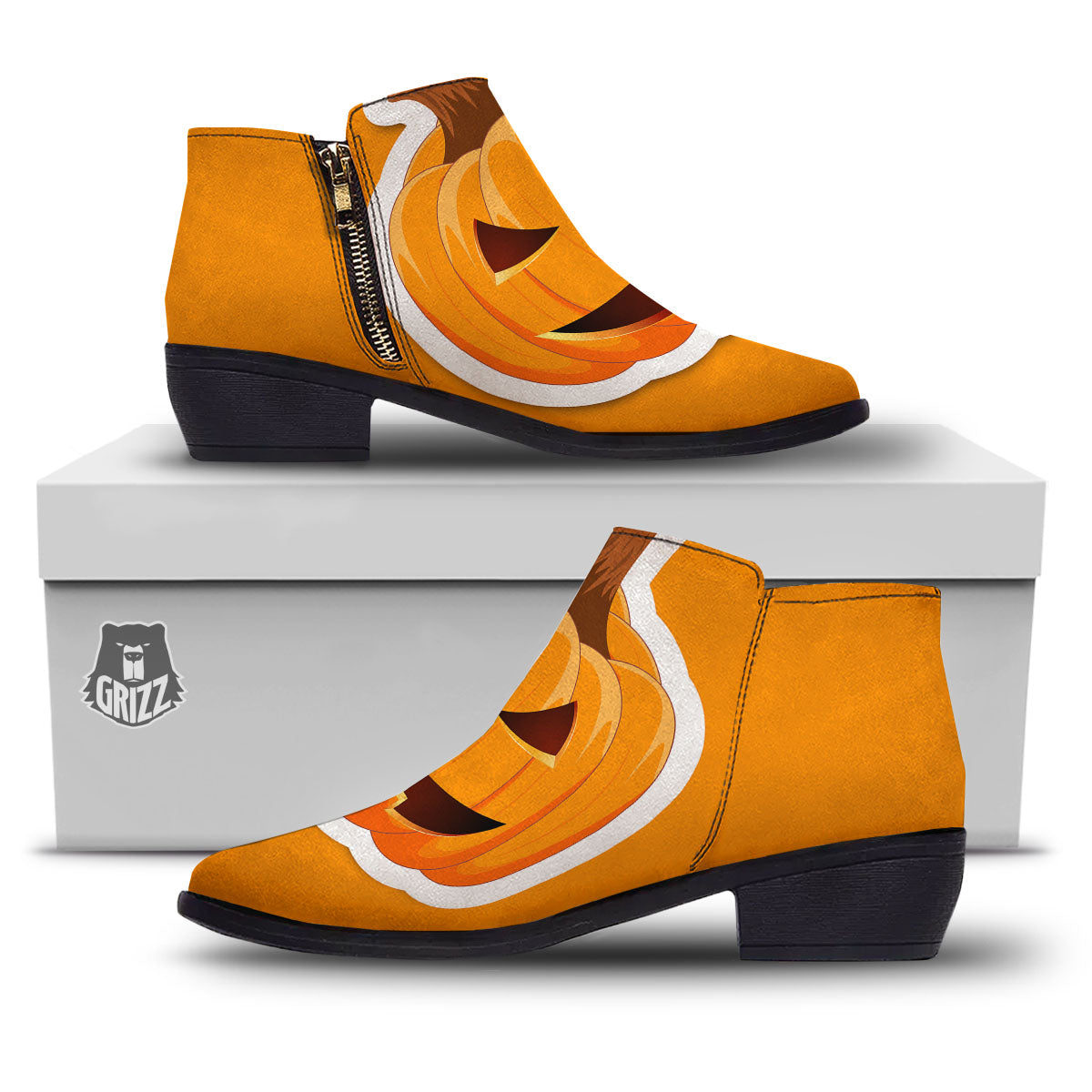 Pumpkin Print Ankle Boots-grizzshop