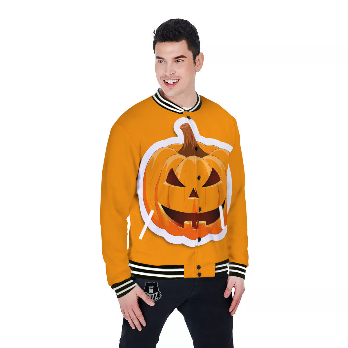 Pumpkin Print Baseball Jacket-grizzshop