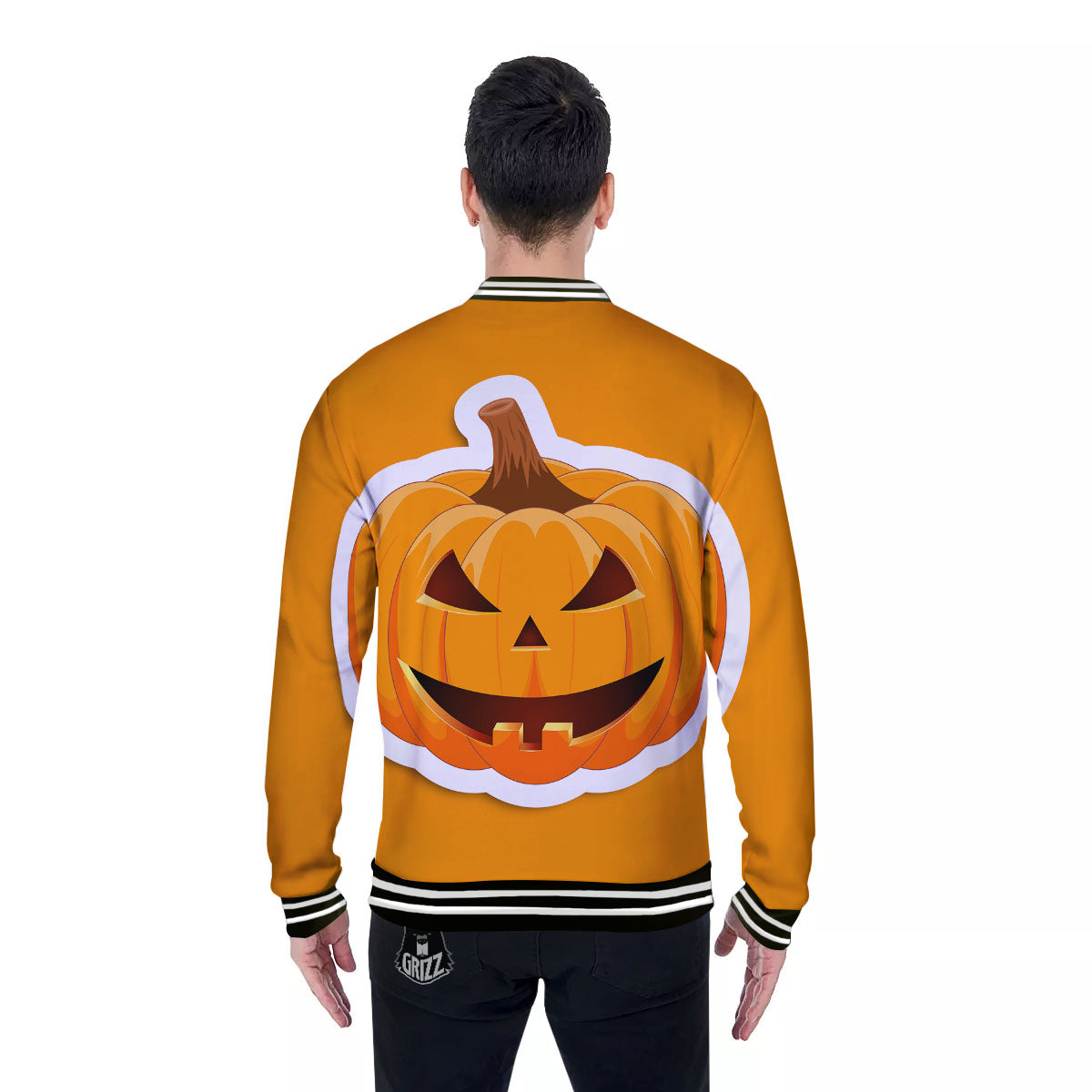 Pumpkin Print Baseball Jacket-grizzshop
