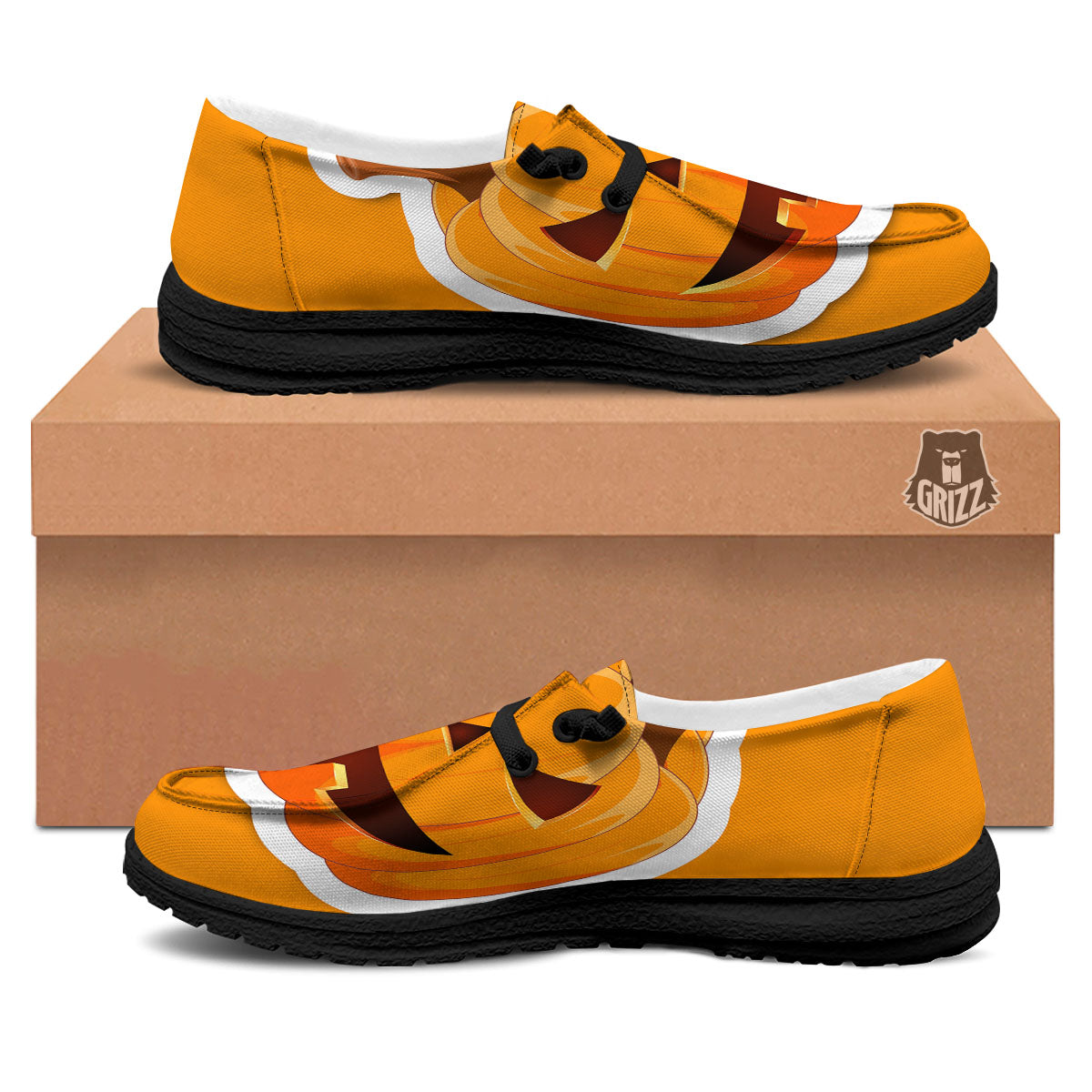 Pumpkin Print Black Loafers-grizzshop