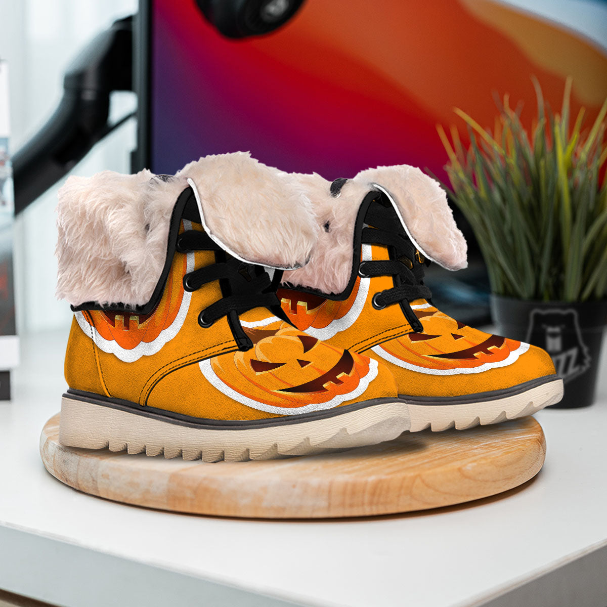 Pumpkin Print Snow Boots-grizzshop
