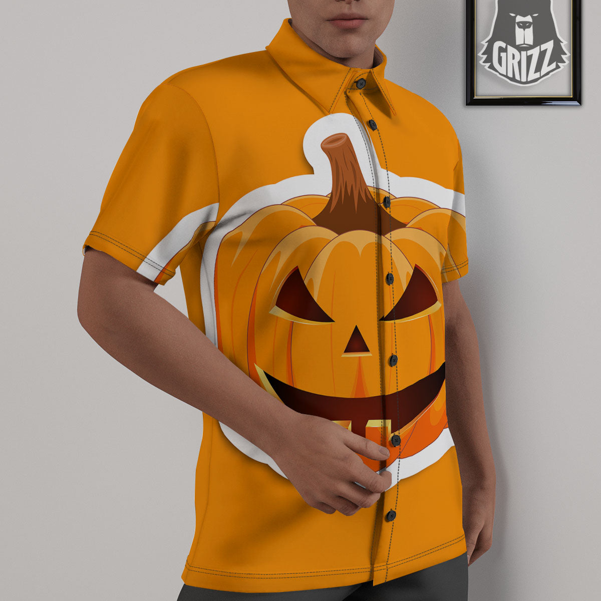 Pumpkin Print Untucked Shirts-grizzshop
