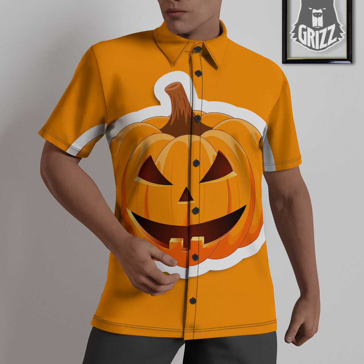 Pumpkin Print Untucked Shirts-grizzshop