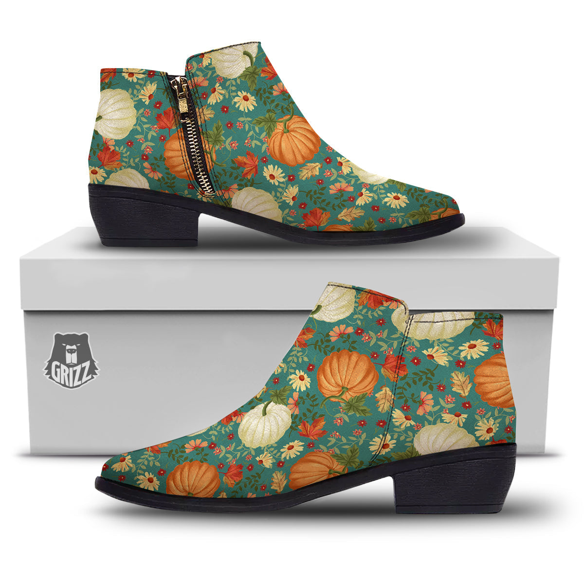 Pumpkin Vintage Print Pattern Ankle Boots-grizzshop