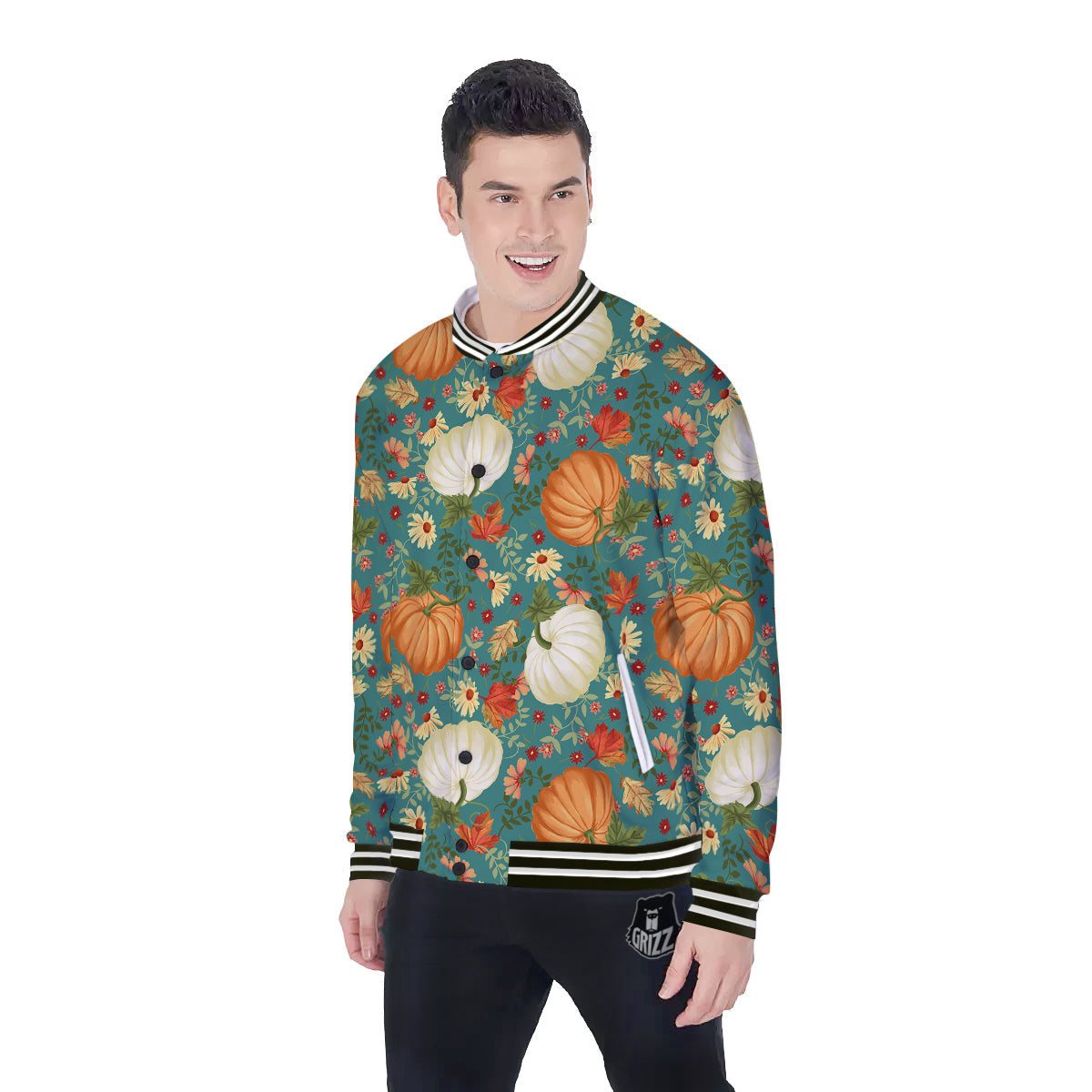 Pumpkin Vintage Print Pattern Baseball Jacket-grizzshop