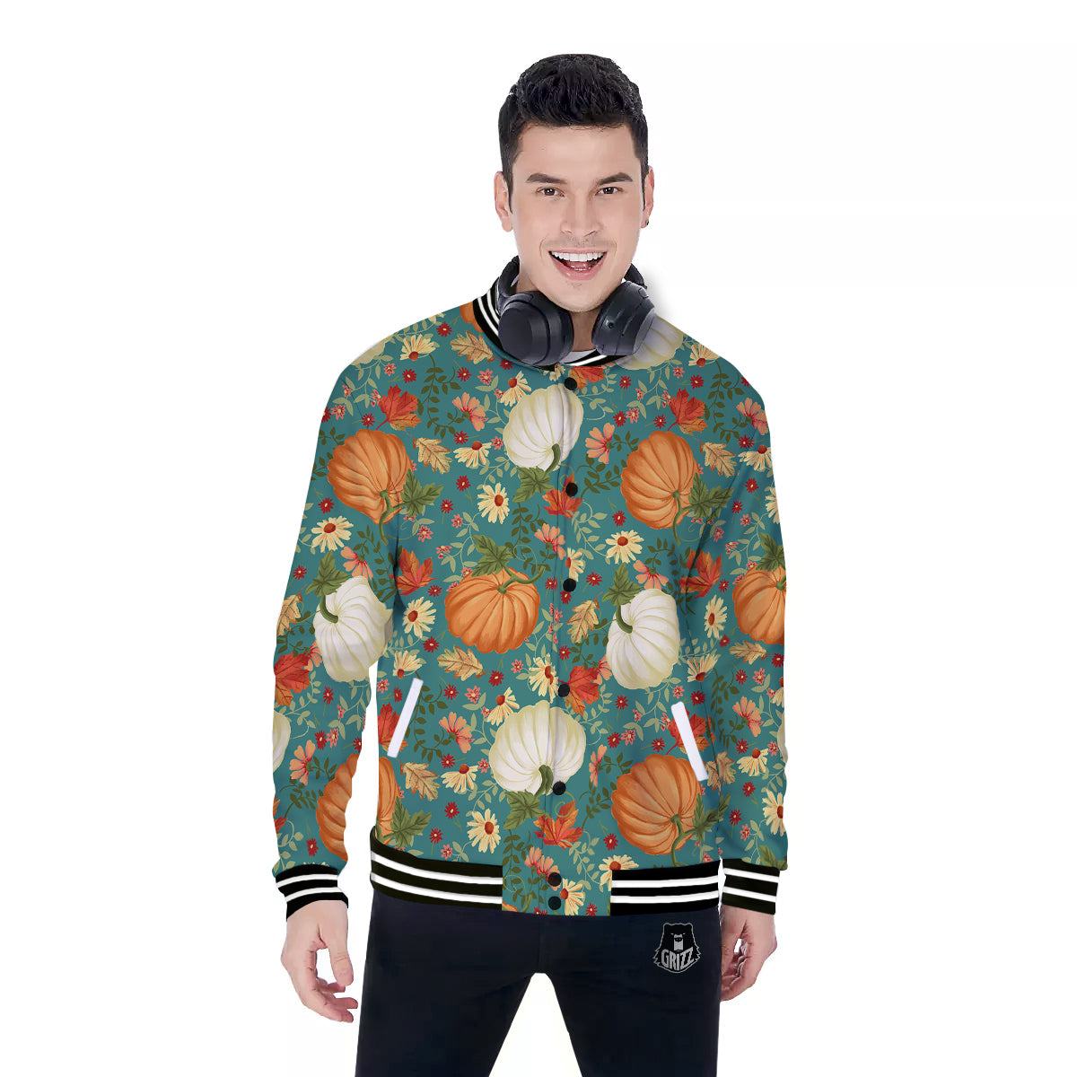 Pumpkin Vintage Print Pattern Baseball Jacket-grizzshop