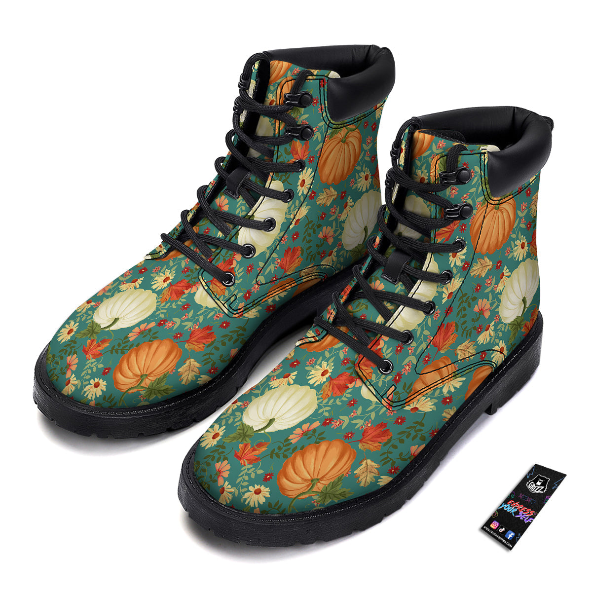 Pumpkin Vintage Print Pattern Boots-grizzshop