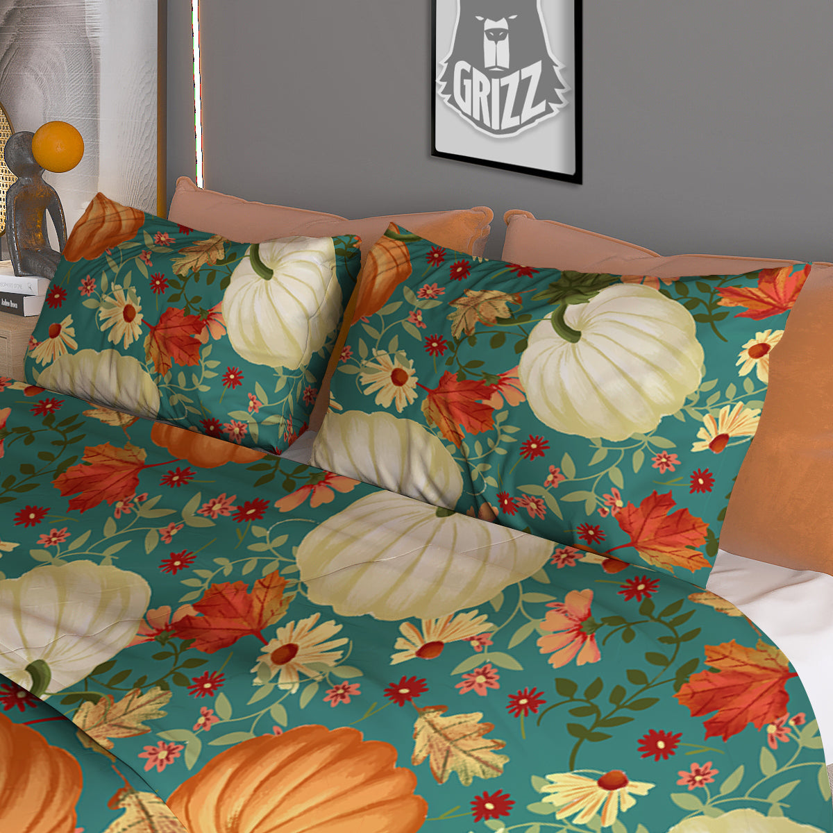 Pumpkin Vintage Print Pattern Duvet Cover Bedding Set