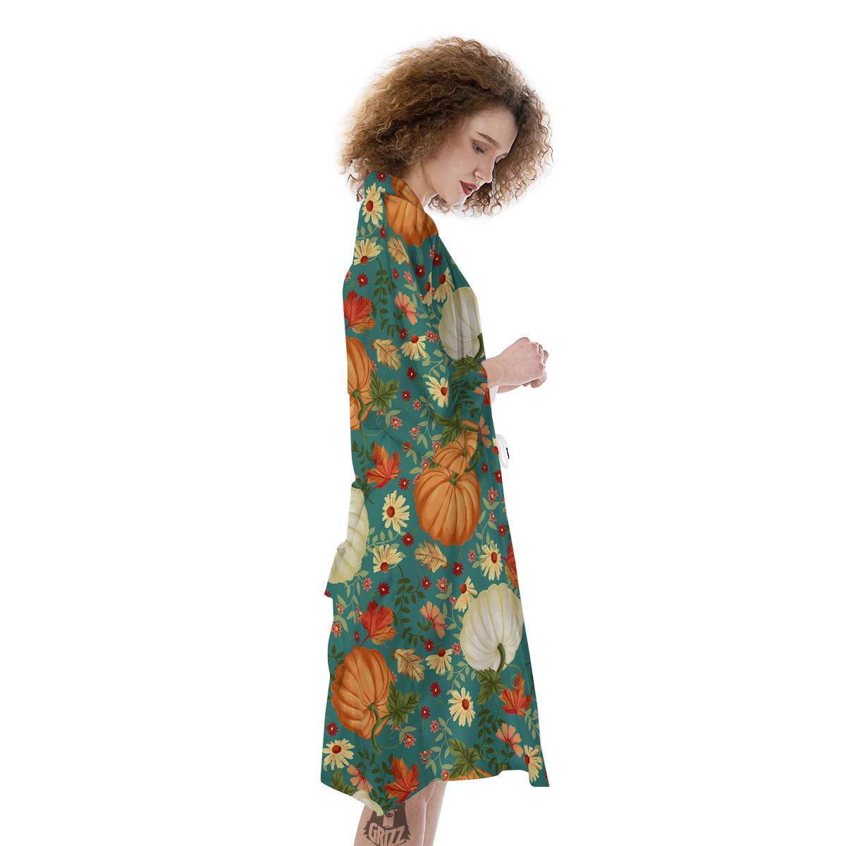 Pumpkin Vintage Print Pattern Kimono-grizzshop