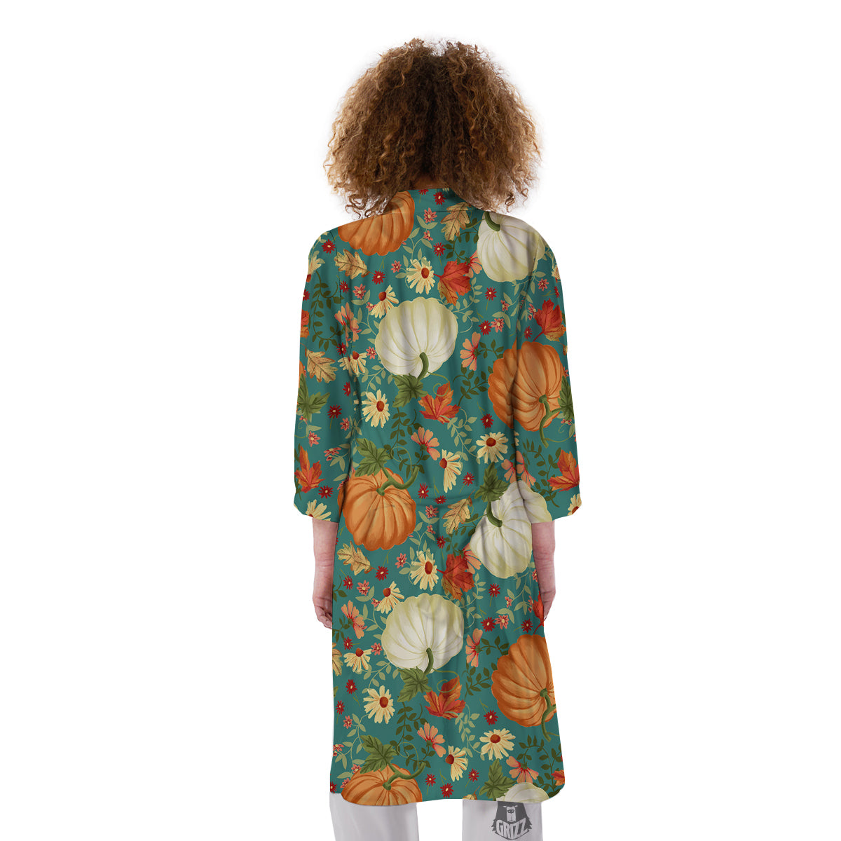 Pumpkin Vintage Print Pattern Kimono-grizzshop