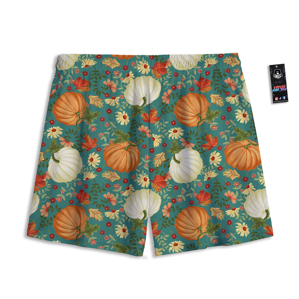 Pumpkin Vintage Print Pattern Mesh Shorts