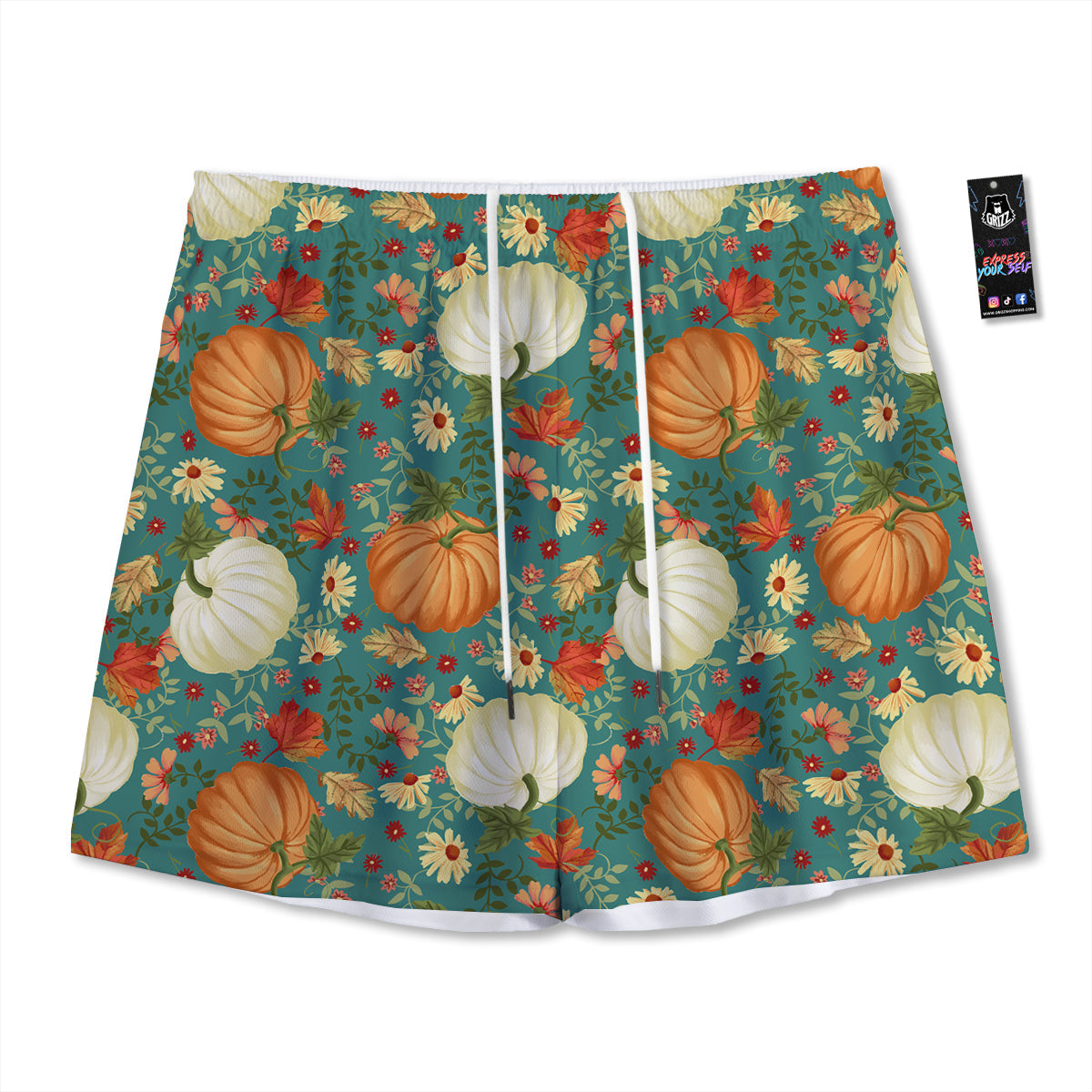 Pumpkin Vintage Print Pattern Mesh Shorts