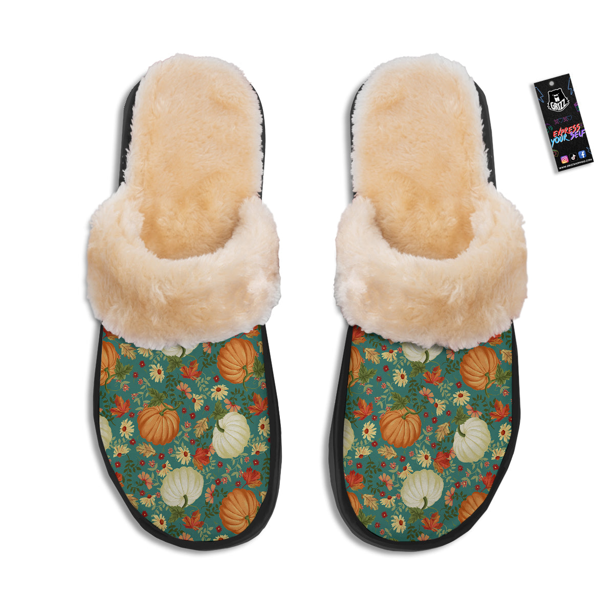 Pumpkin Vintage Print Pattern Slippers-grizzshop