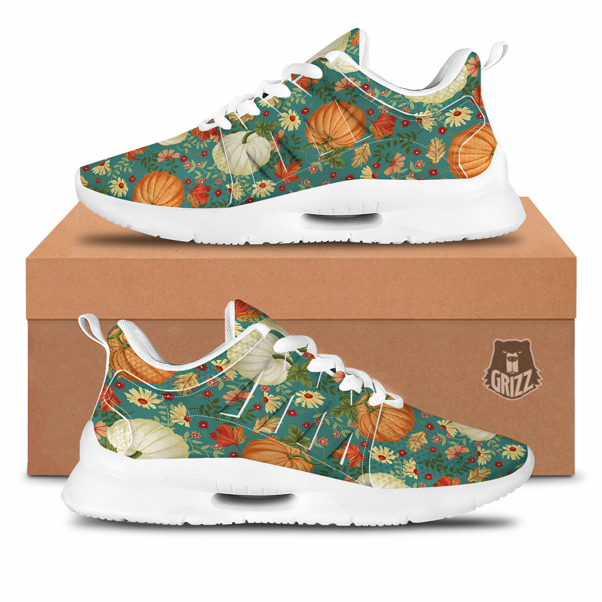 Pumpkin Vintage Print Pattern Tennis Shoes-grizzshop