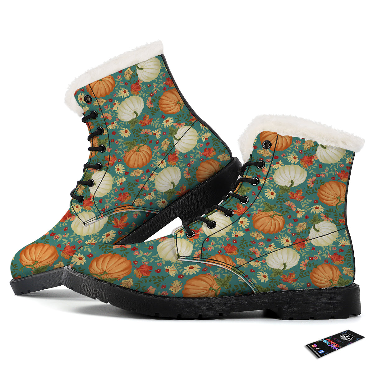 Pumpkin Vintage Print Pattern Winter Boots-grizzshop