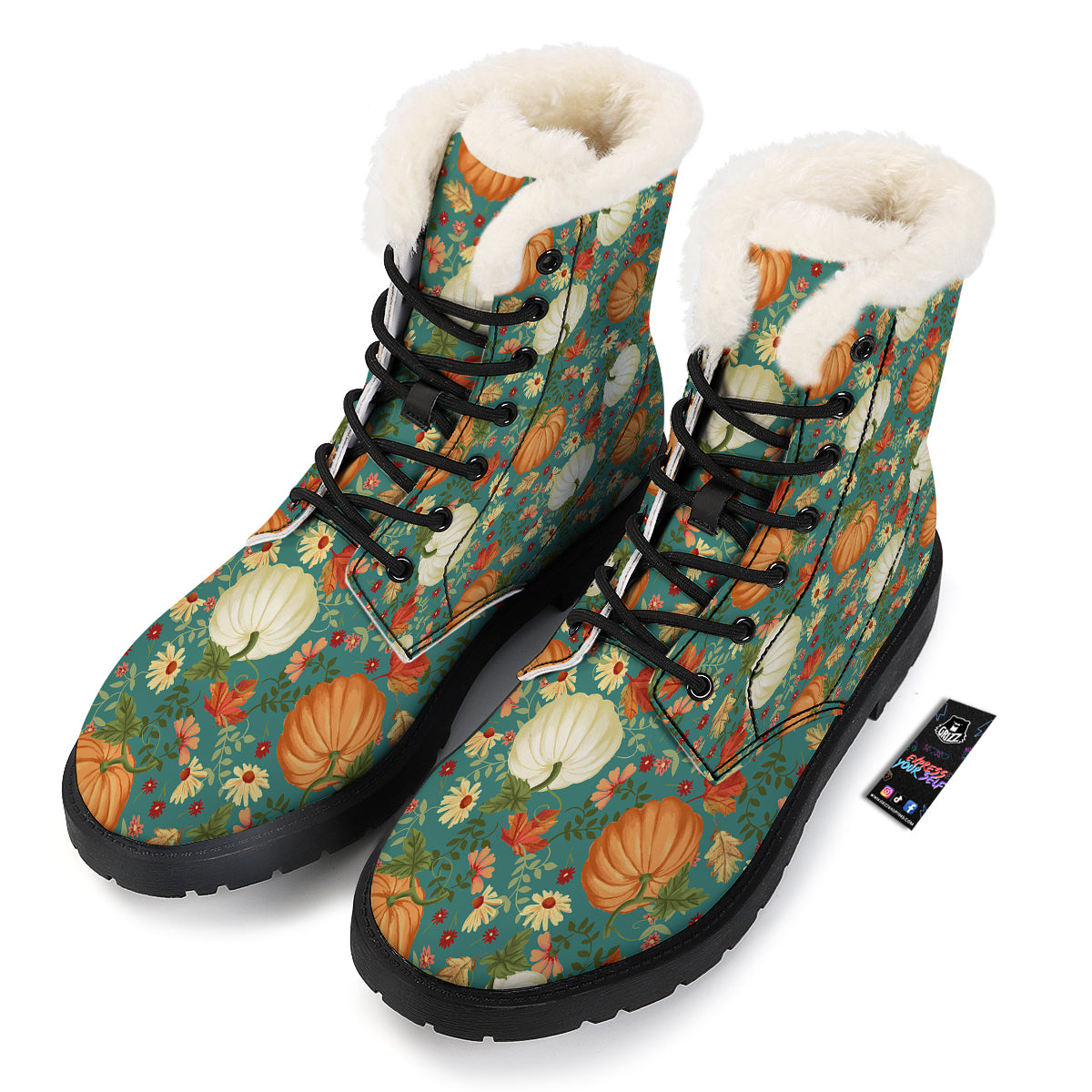 Pumpkin Vintage Print Pattern Winter Boots-grizzshop