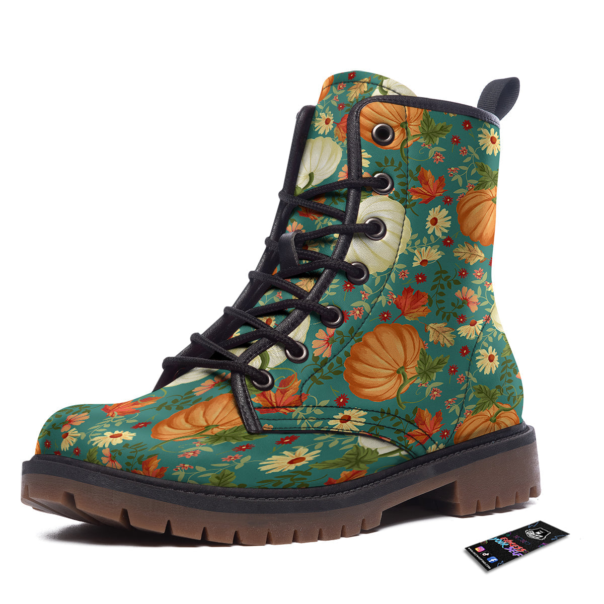 Pumpkin Vintage Print Pattern Work Boots-grizzshop