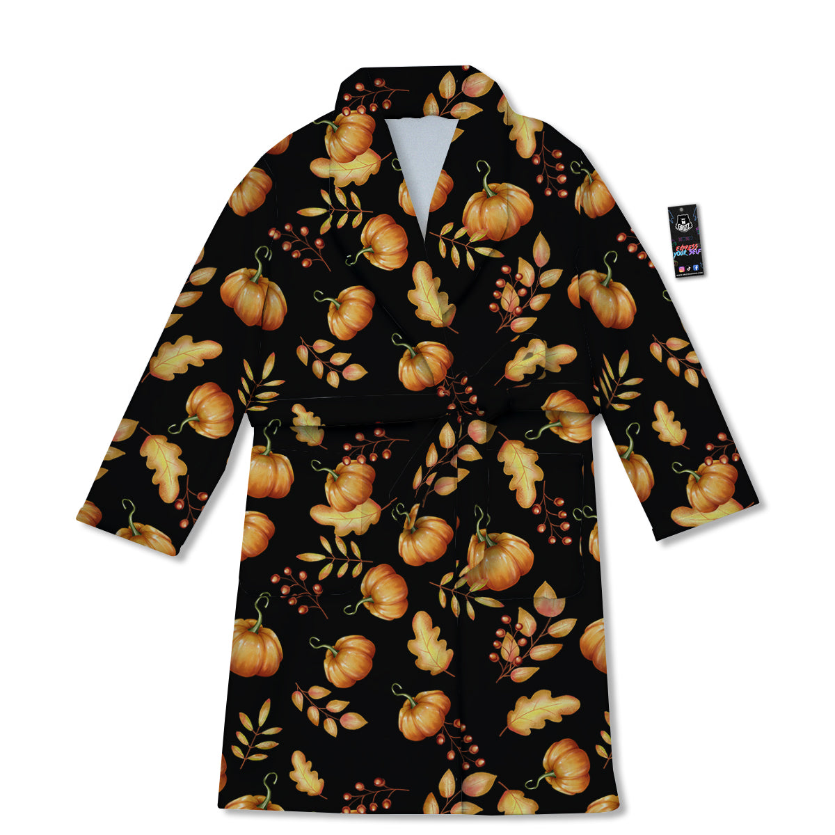 Pumpkin Watercolor Print Pattern Bathrobe-grizzshop