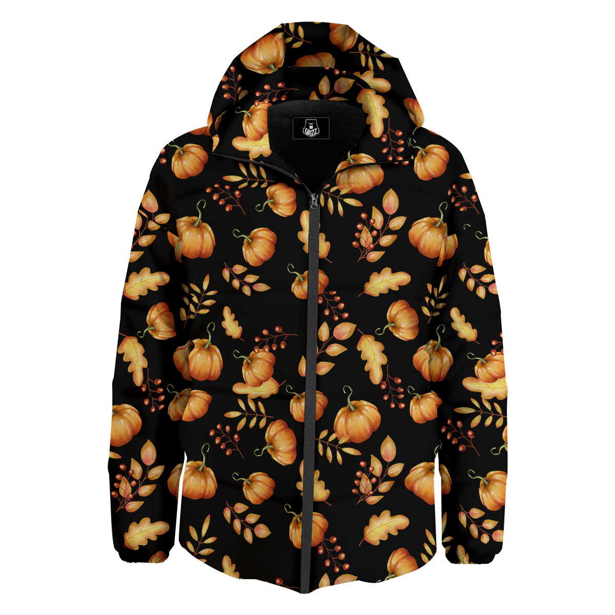 Pumpkin Watercolor Print Pattern Down Jacket-grizzshop