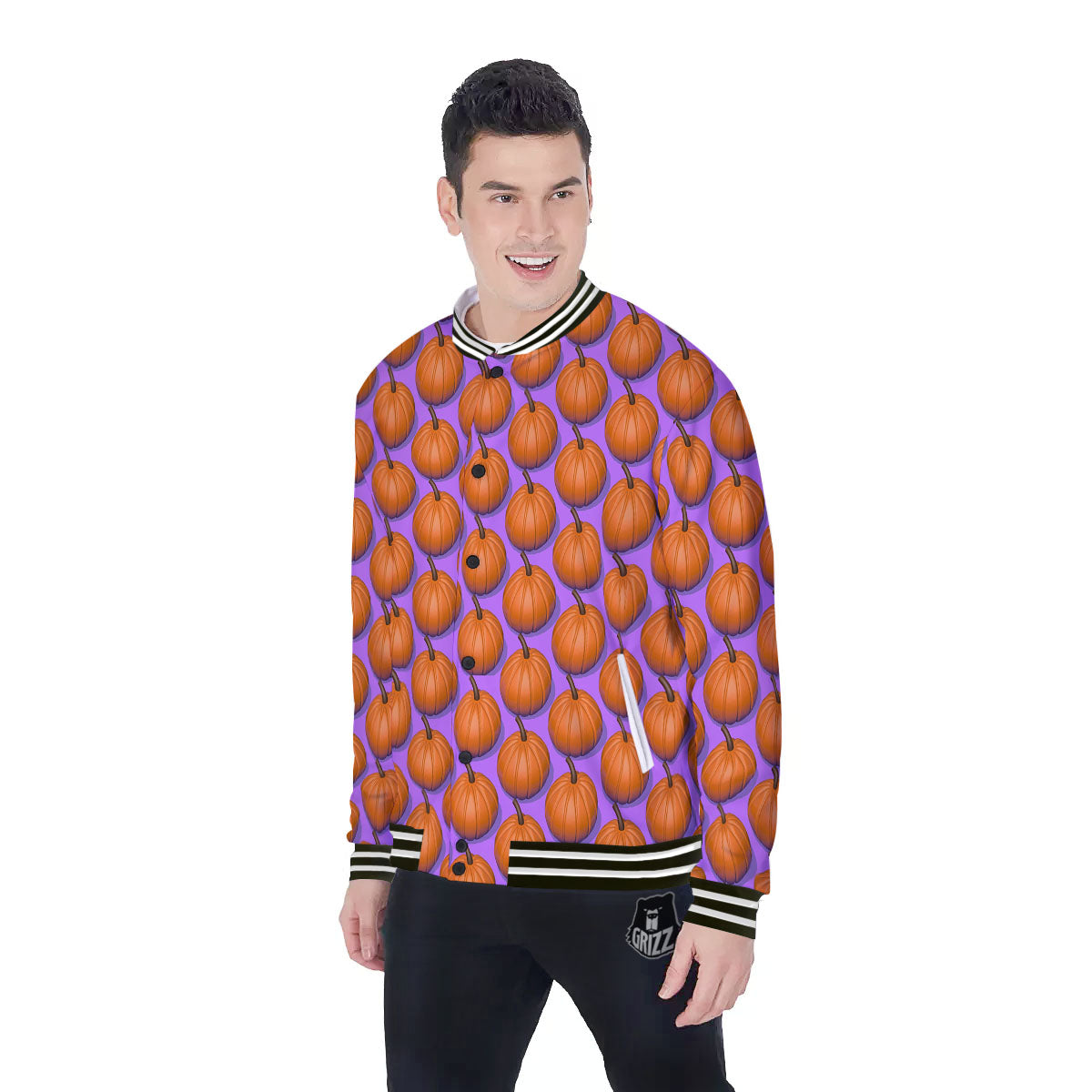 Pumpkin Wave Print Pattern Baseball Jacket-grizzshop