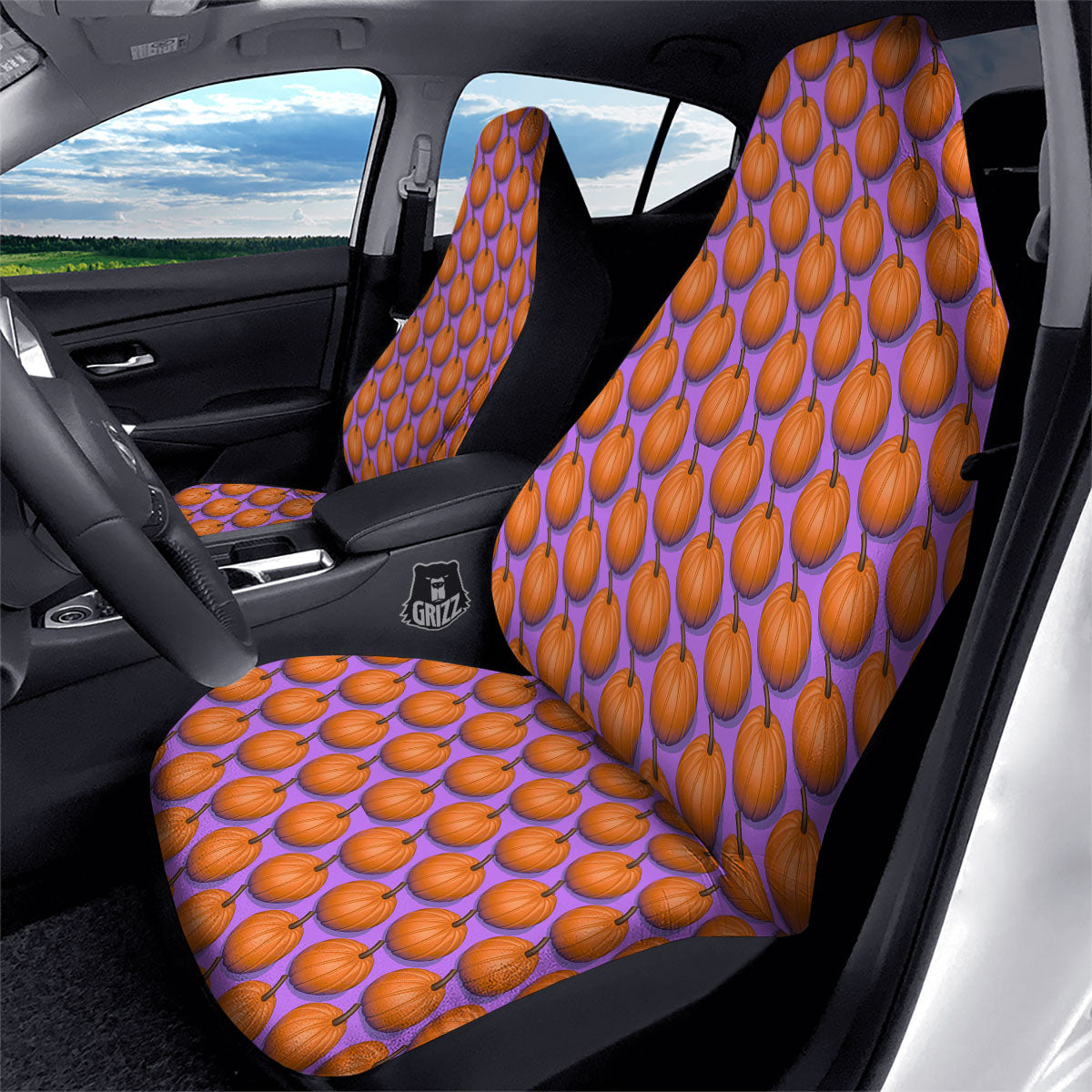 Pumpkin Wave Print Pattern Car Seat Covers-grizzshop