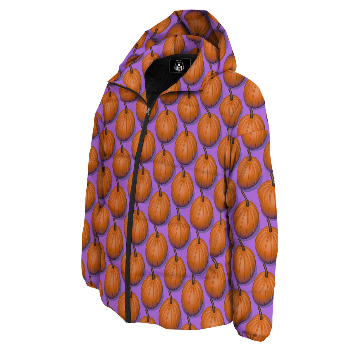 Pumpkin Wave Print Pattern Down Jacket-grizzshop
