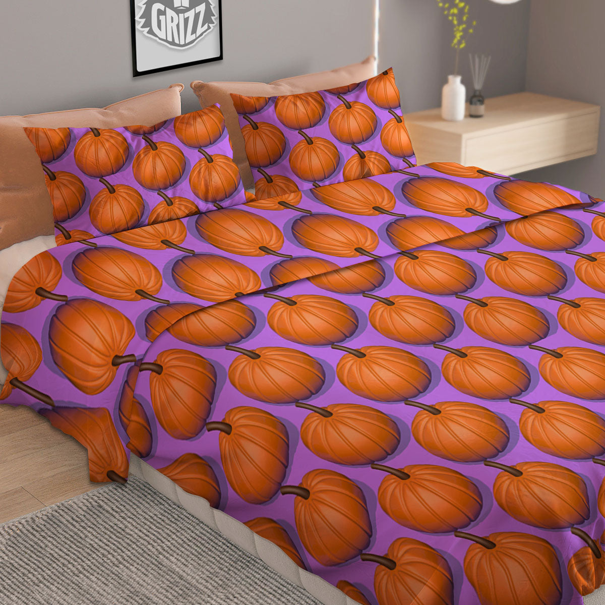 Pumpkin Wave Print Pattern Duvet Cover Bedding Set