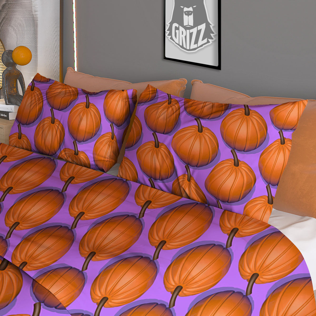 Pumpkin Wave Print Pattern Duvet Cover Bedding Set