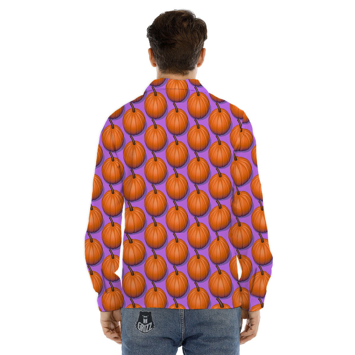 Pumpkin Wave Print Pattern Men's Dress Shirts-grizzshop