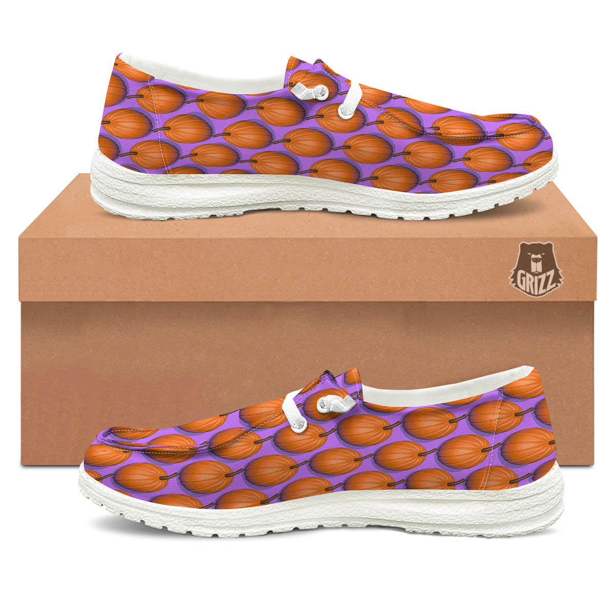Pumpkin Wave Print Pattern White Loafers-grizzshop