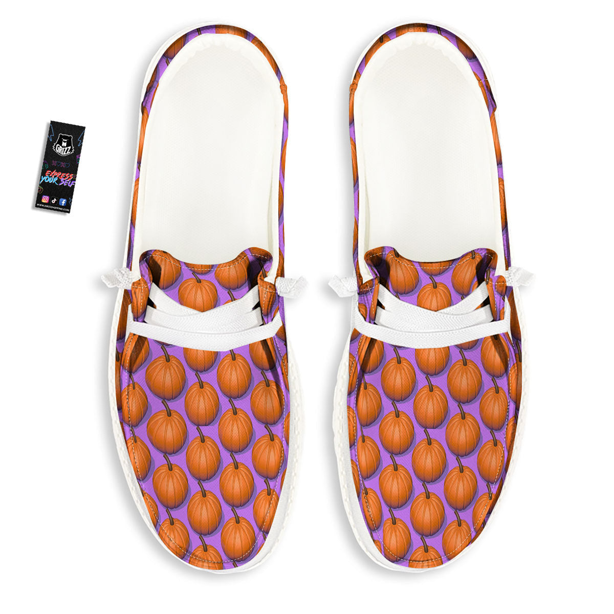 Pumpkin Wave Print Pattern White Loafers-grizzshop